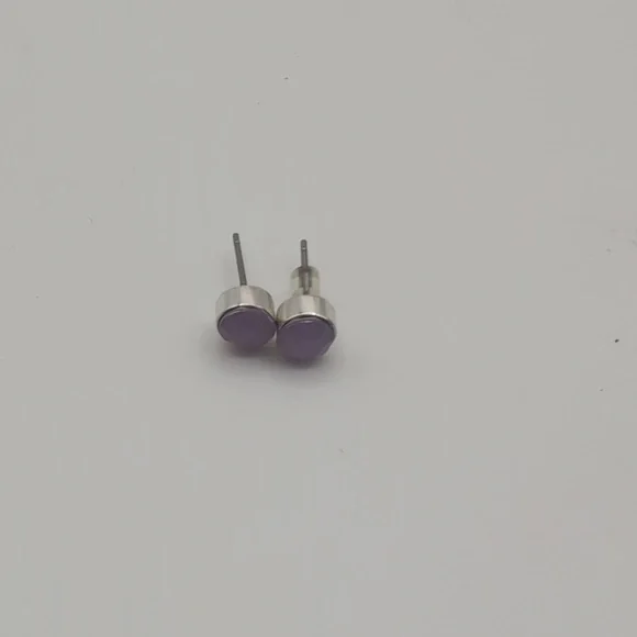 Silver Toned Purple Round Focus Stud Earring - Picture 5 of 7